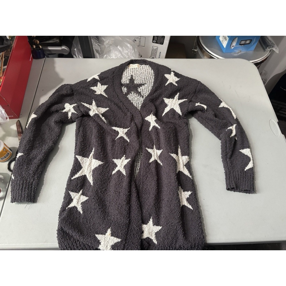 Altar'd State Oversized Ivory & Grey Star Fuzzy Cardigan Sweater, Medium